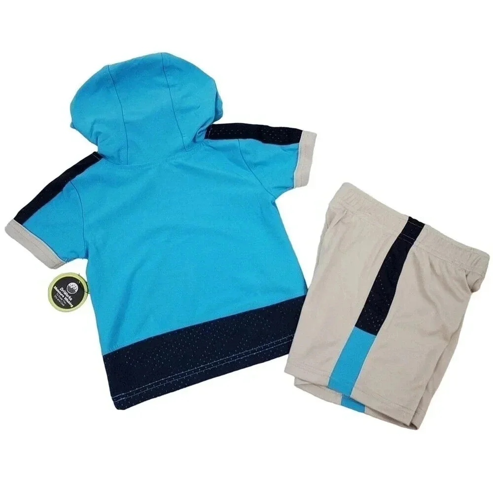 3-6m Boys ROOKIE OF THE YEAR Light Blue/Grey Hooded Tshirt/Shorts Athletic Set